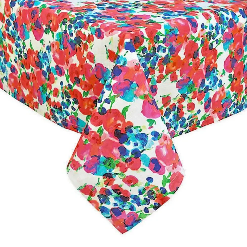Kate Spade Rosa Terrace Fabric Tablecloth Cotton Floral Pink Blue 60x84 Oblong